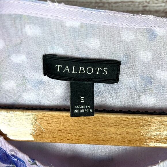 Talbots Chiffon Floral Top Blouse 3/4 sleeves Crew Neck Relaxed Fit Sz S - Picture 9 of 10